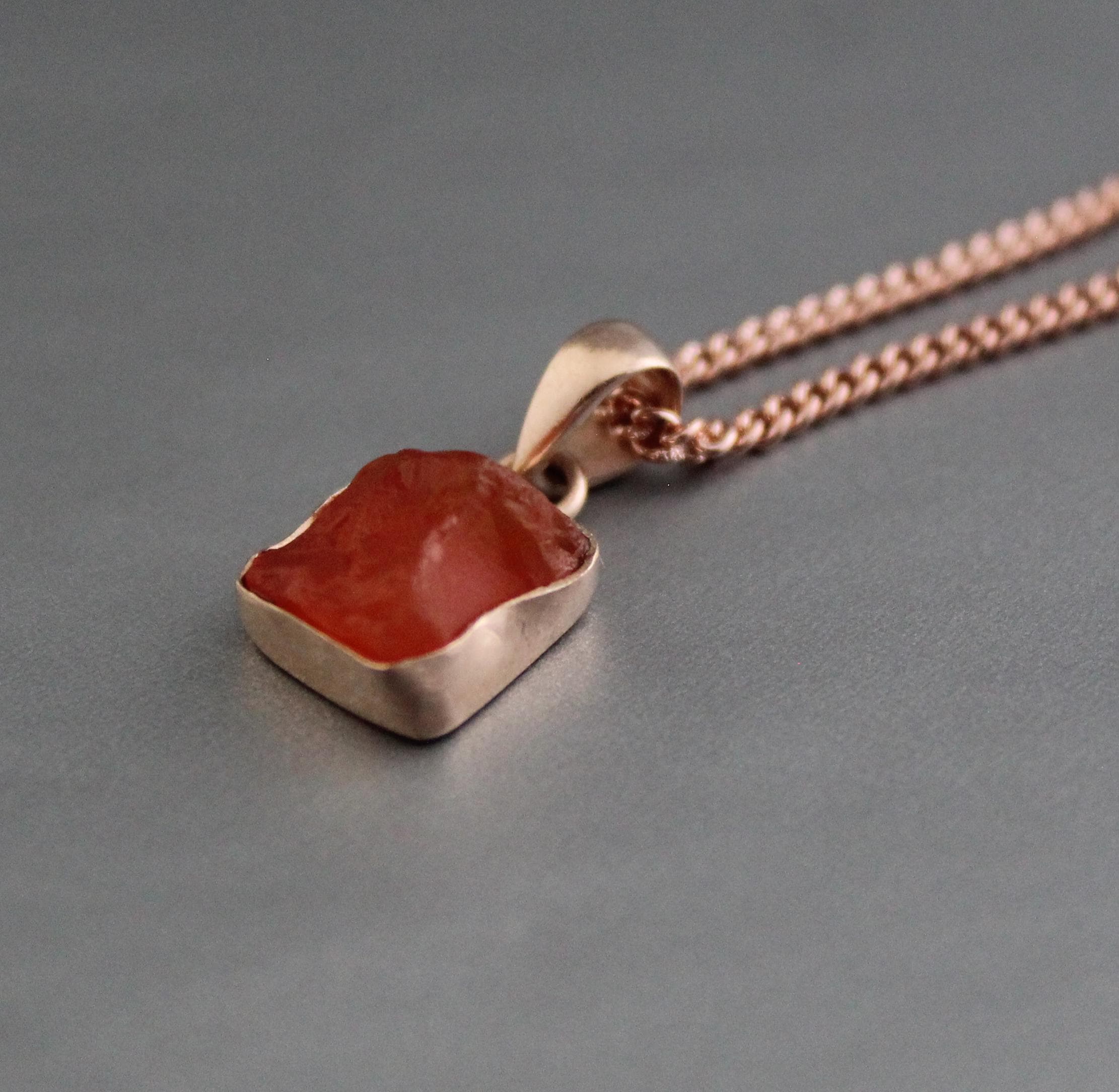 Raw Carnelian Pendant Necklace, Rose Gold Boho Jewelry, Raw gemstone necklace, Healing crystal necklace
