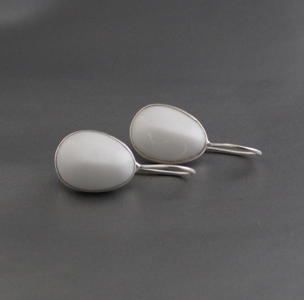 Handmade White Agate Drop Earrings: Minimalist Gemstone Jewelry