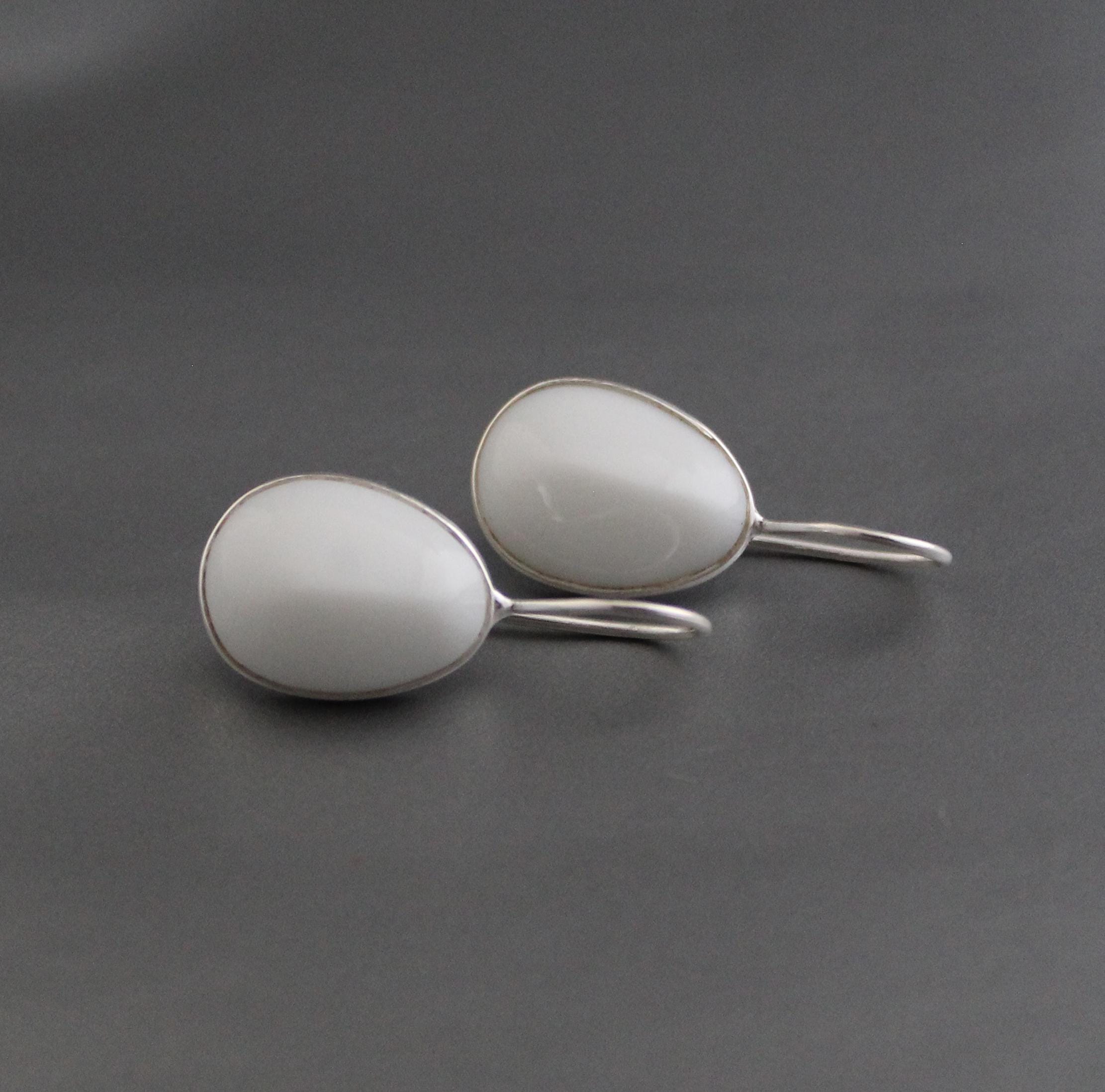 Handmade White Agate Drop Earrings: Minimalist Gemstone Jewelry