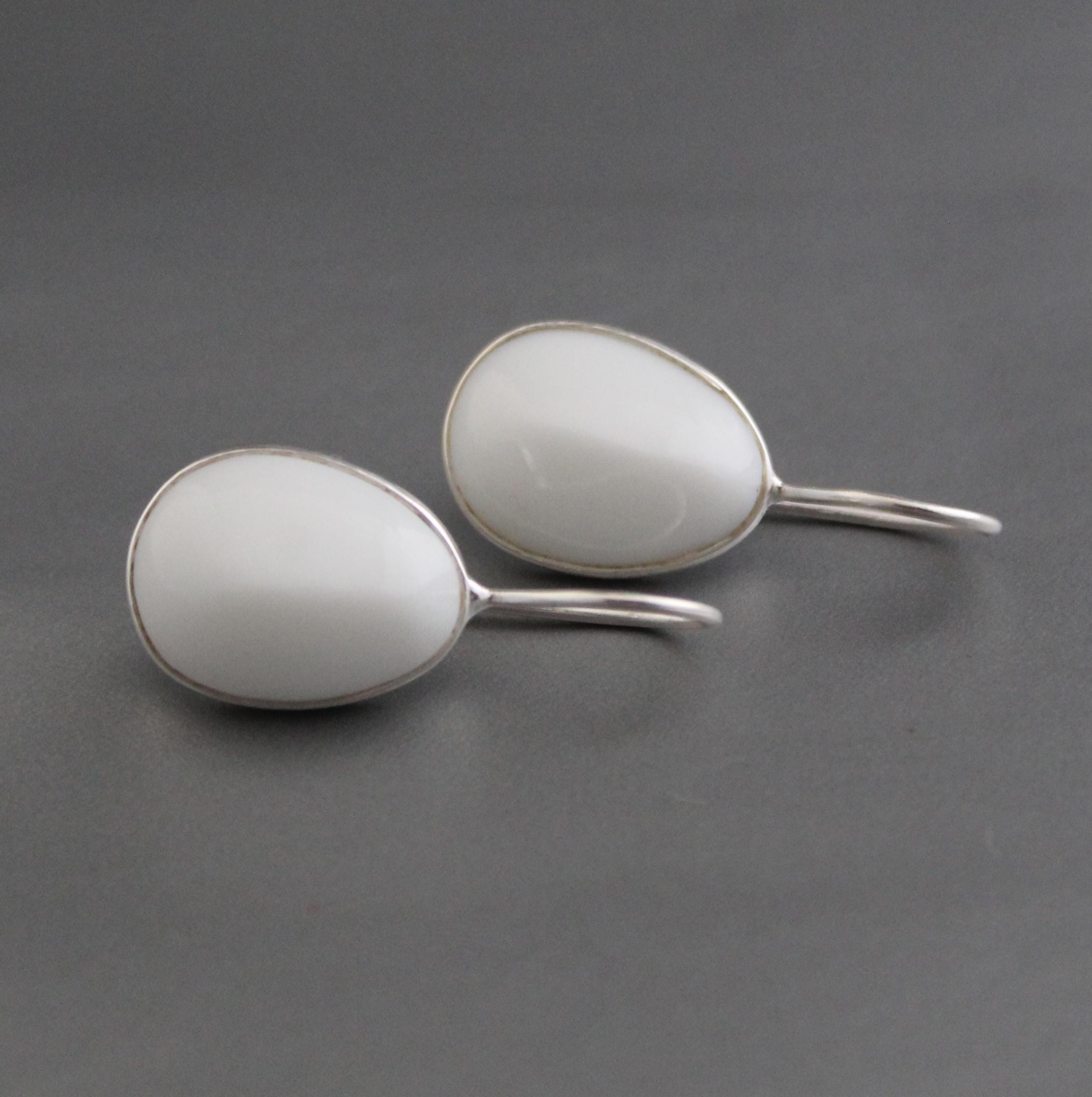 Handmade White Agate Drop Earrings: Minimalist Gemstone Jewelry