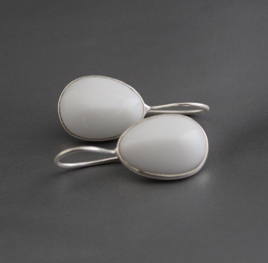 Handmade White Agate Drop Earrings: Minimalist Gemstone Jewelry