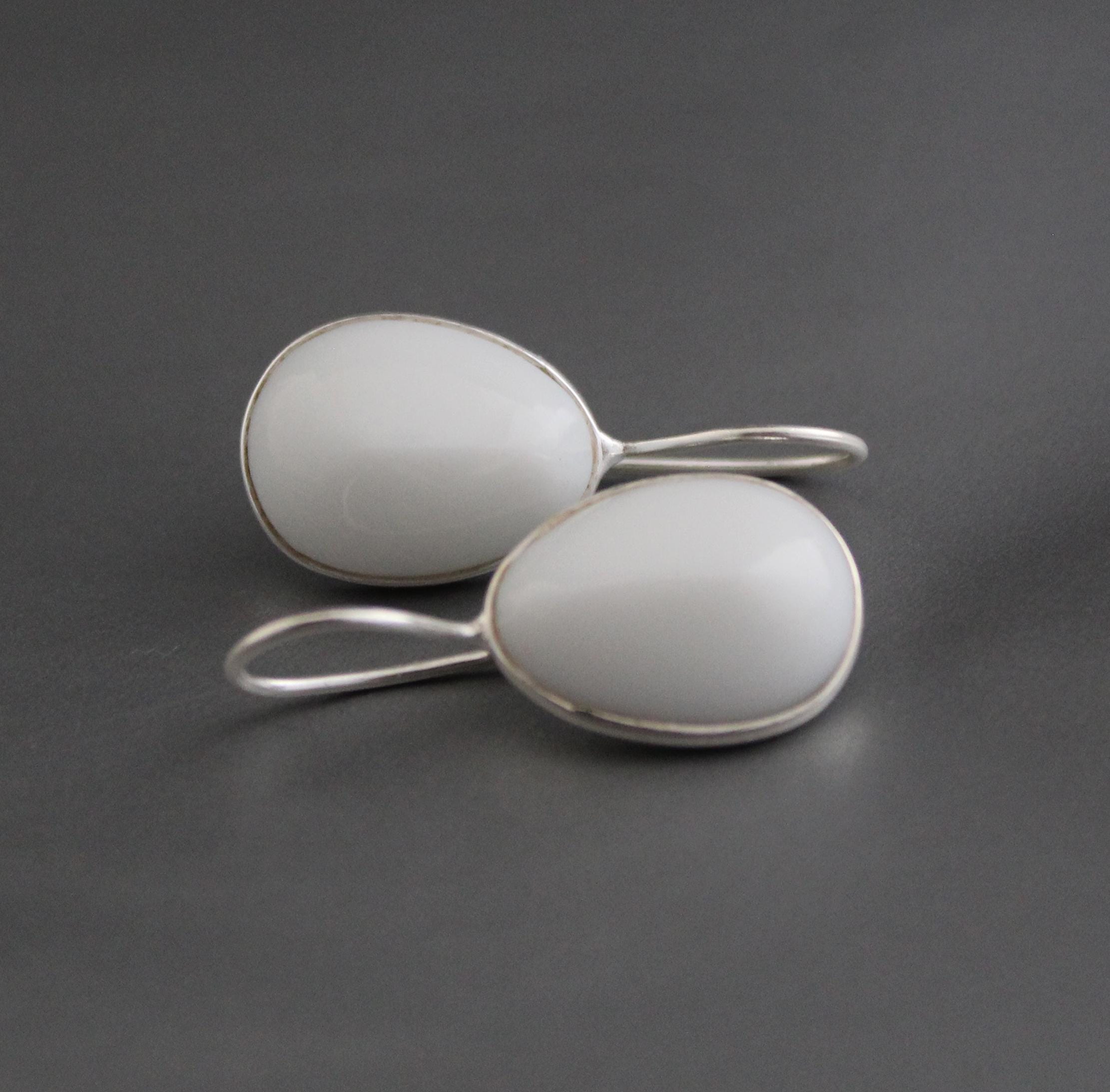 Handmade White Agate Drop Earrings: Minimalist Gemstone Jewelry