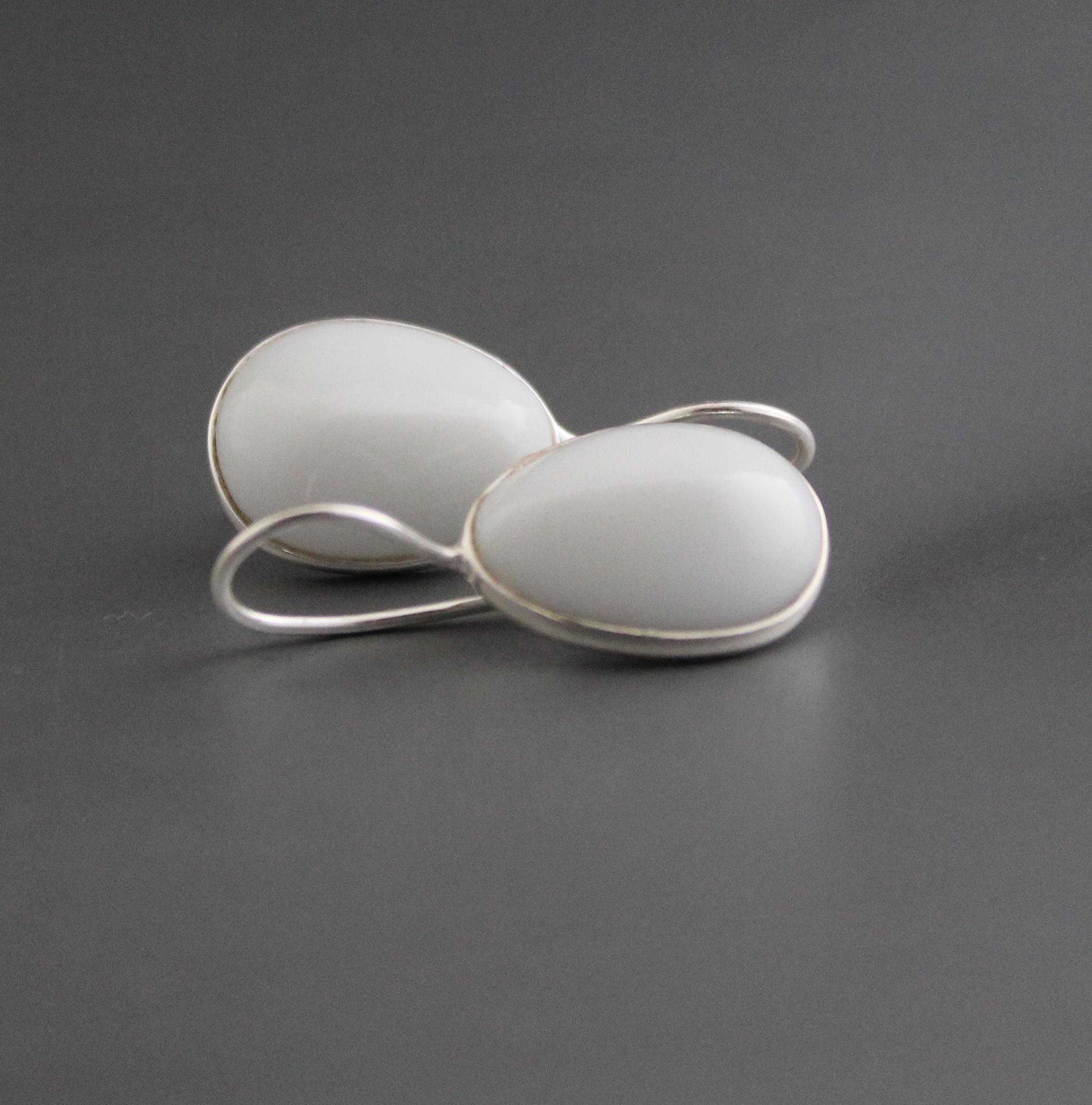 Handmade White Agate Drop Earrings: Minimalist Gemstone Jewelry