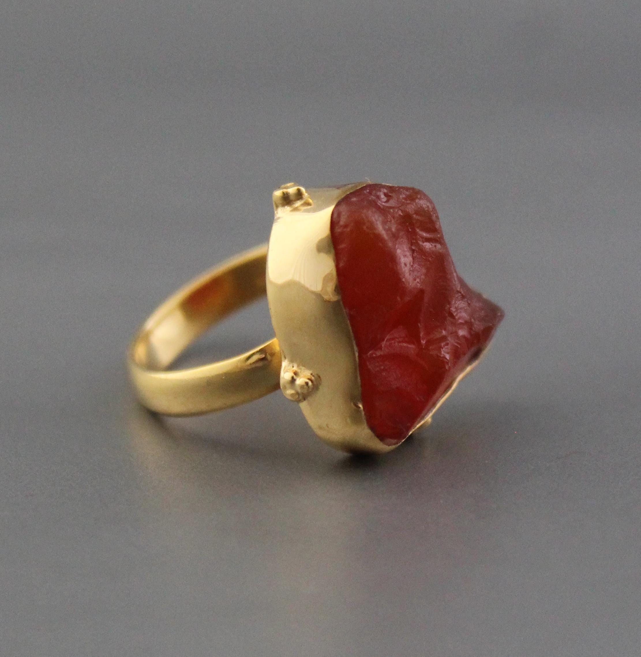 Raw Carnelian Ring: 18K Gold, July Birthstone Jewelry