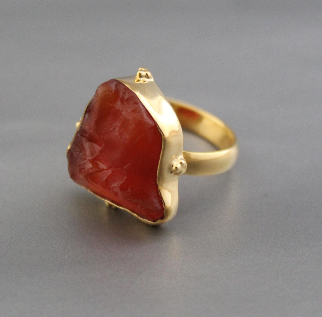 Raw Carnelian Ring: 18K Gold, July Birthstone Jewelry