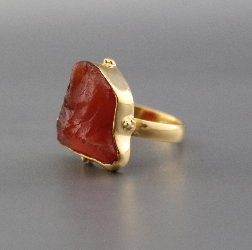 Raw Carnelian Ring: 18K Gold, July Birthstone Jewelry