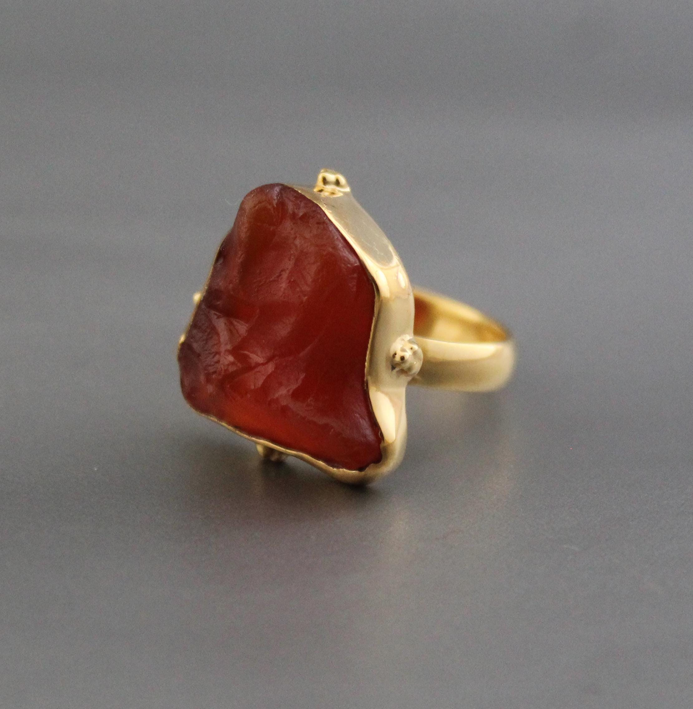 Raw Carnelian Ring: 18K Gold, July Birthstone Jewelry