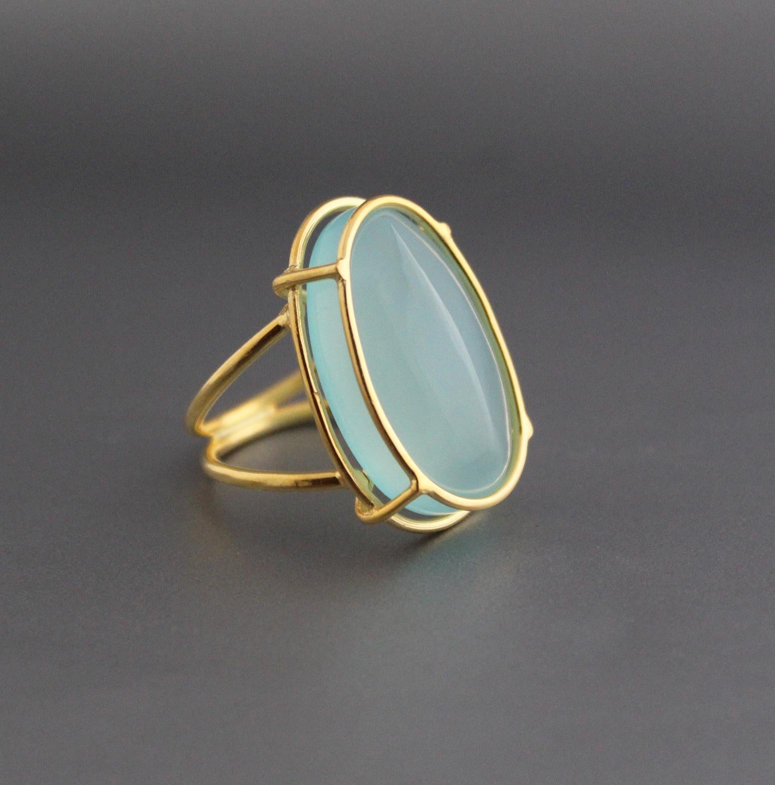 Aqua Chalcedony Sterling Silver Ring, Oval Gemstone, 18K Gold Filled 925 Sterling Silver Ring, Handmade Wedding Jewelry, Gift Ring