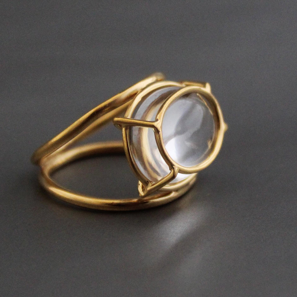 Clear Quartz Ring, Handmade 18K Gold Sterling Silver Designer Ring, Oval Gemstone, Handmade Quartz Jewelry