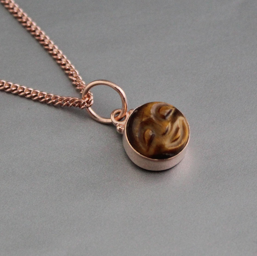 Tiger's Eye Moon Necklace, Rose Gold Sterling Silver, Celestial Pendant, Vintage Gemstone Jewelry, Minimalist Boho Necklace