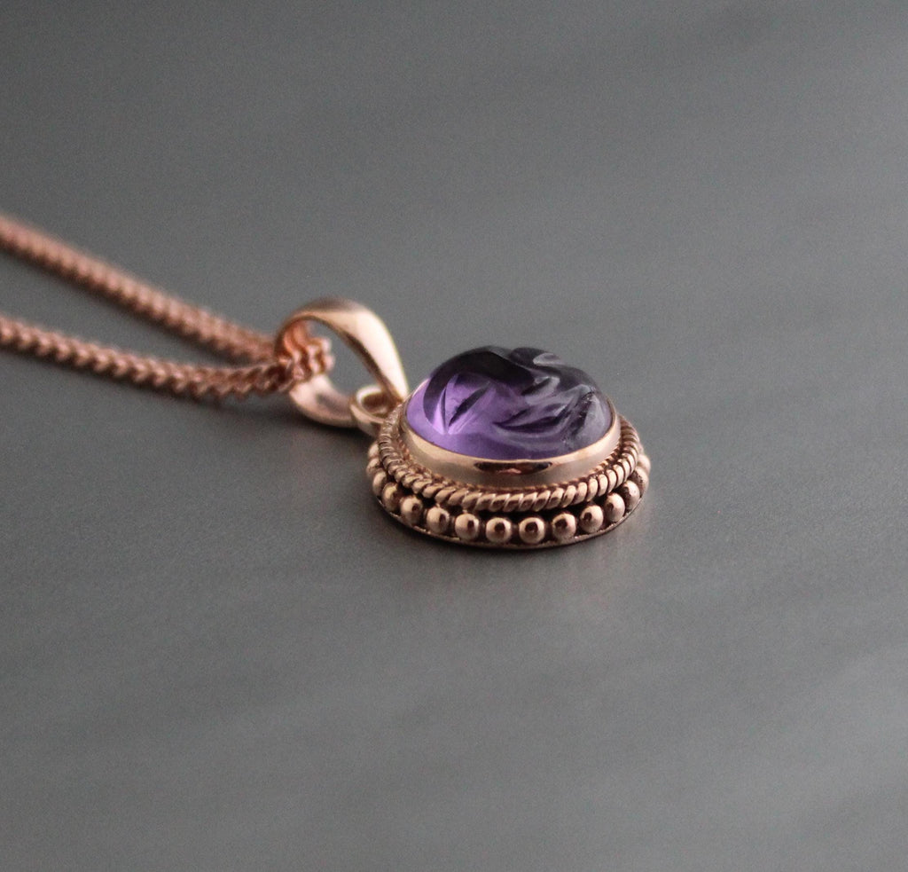 Amethyst Necklace, Rose Gold Necklace, Feburary Birthstone Jewelry, Boho Handmade, Personalized Gemstone Boho Jewelry