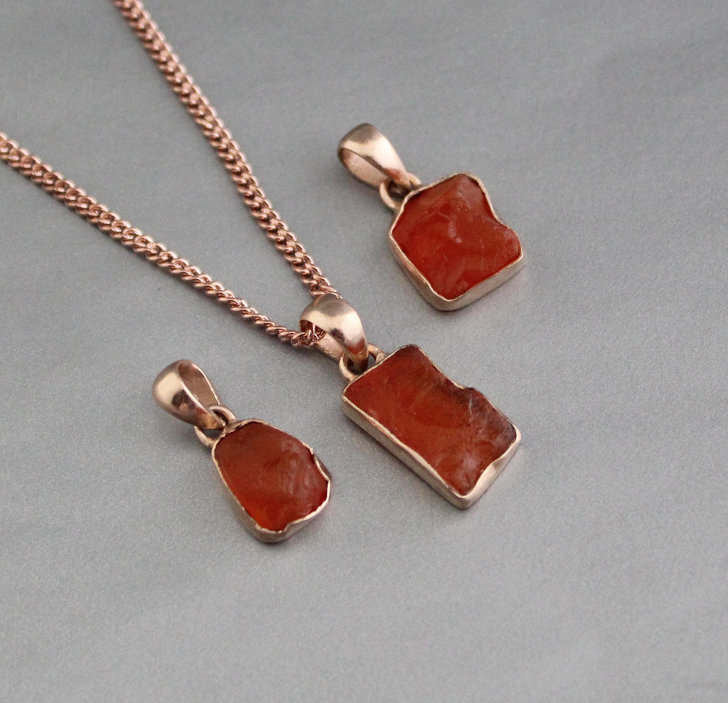Raw Carnelian Pendant Necklace, Rose Gold Boho Jewelry, Raw gemstone necklace, Healing crystal necklace