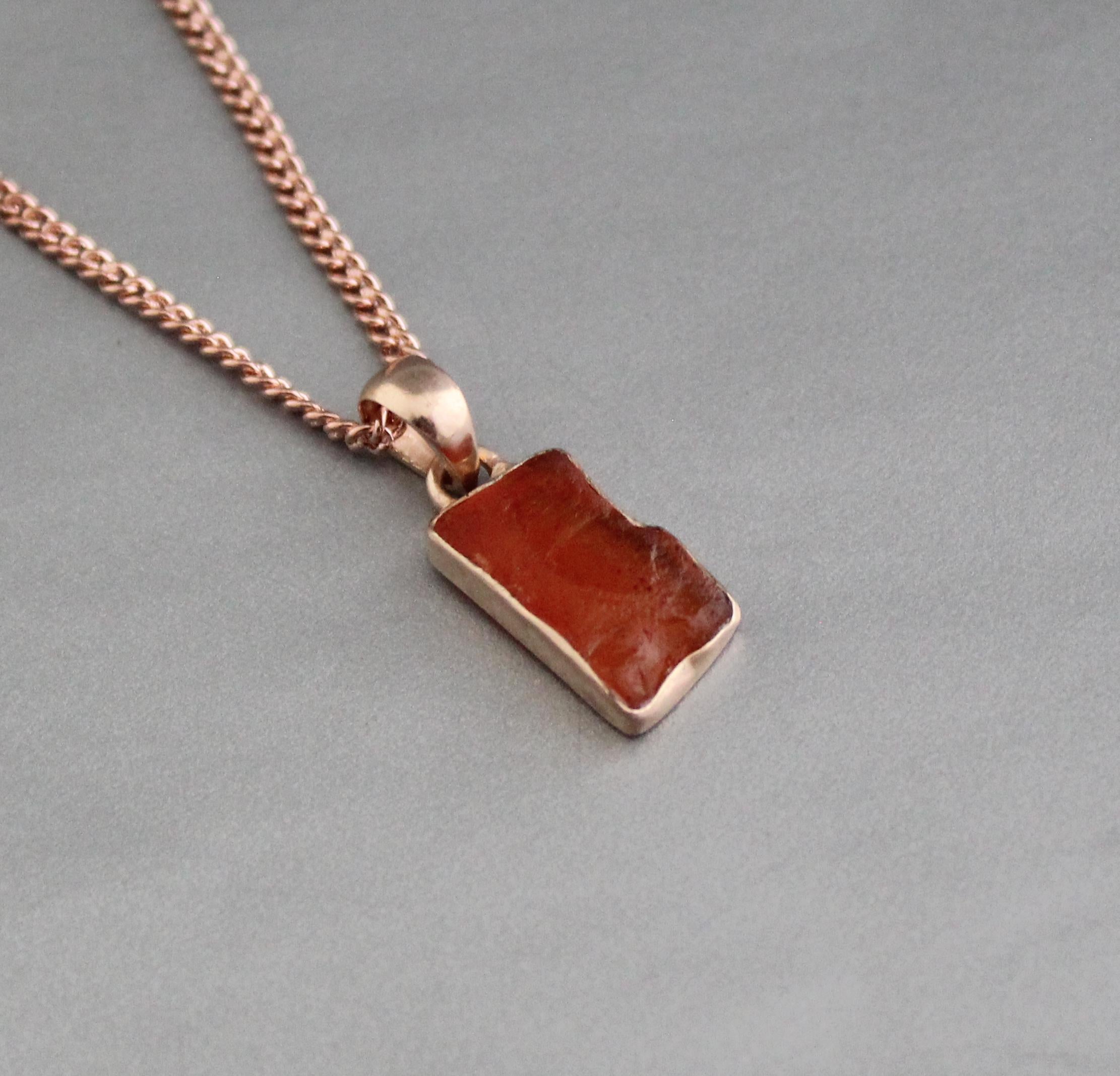 Raw Carnelian Pendant Necklace, Rose Gold Boho Jewelry, Raw gemstone necklace, Healing crystal necklace