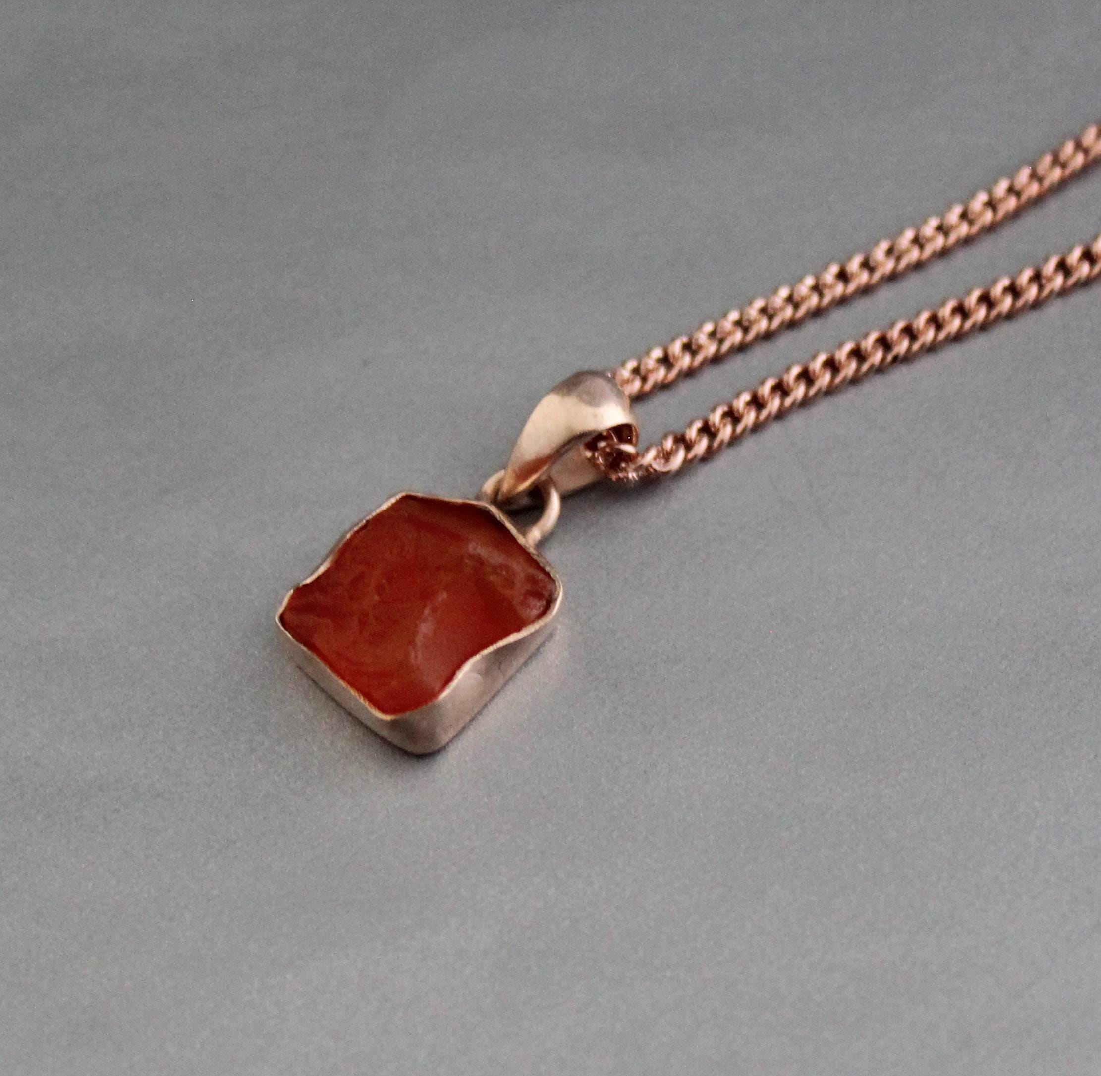Raw Carnelian Pendant Necklace, Rose Gold Boho Jewelry, Raw gemstone necklace, Healing crystal necklace