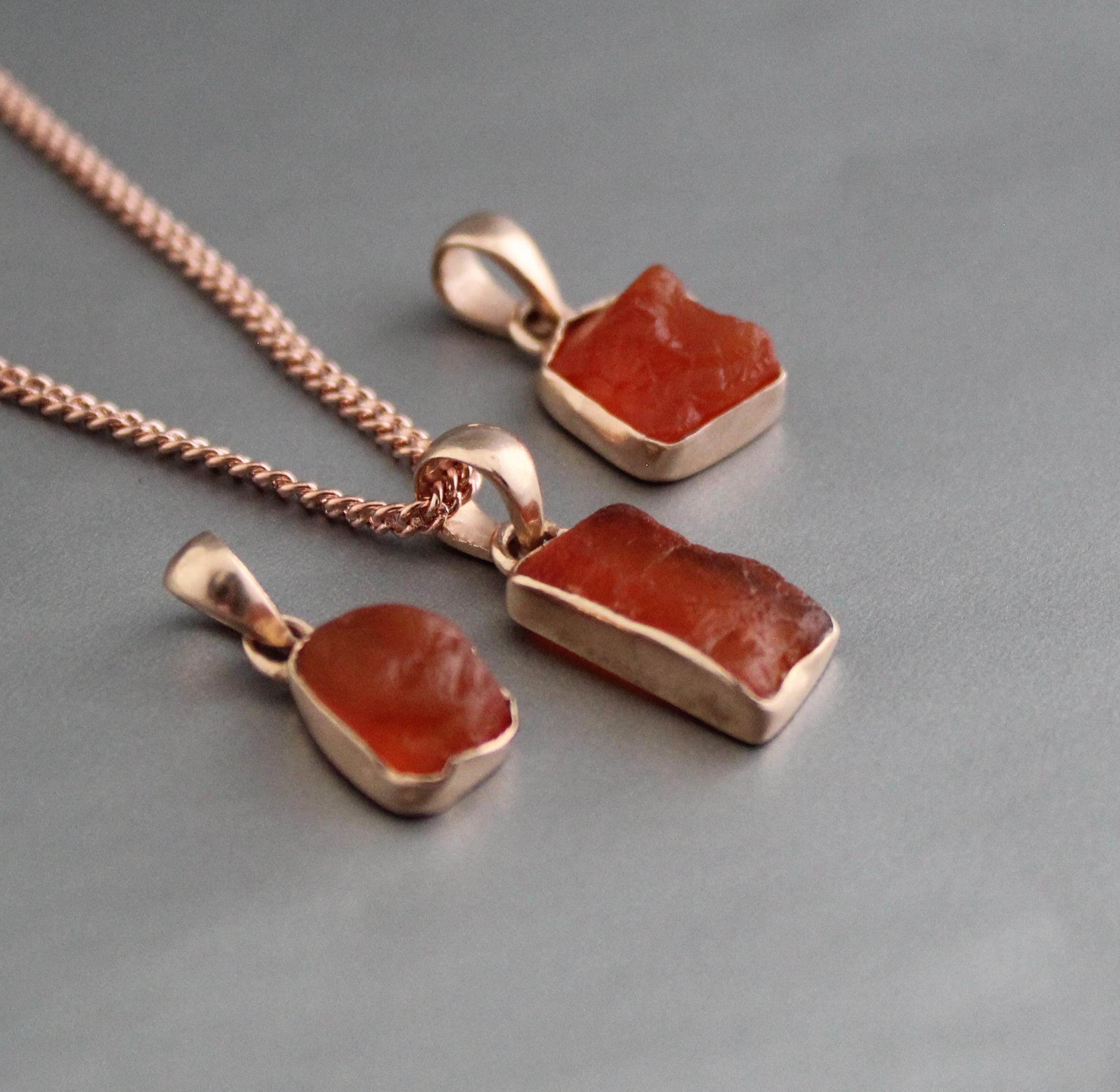 Raw Carnelian Pendant Necklace, Rose Gold Boho Jewelry, Raw gemstone necklace, Healing crystal necklace