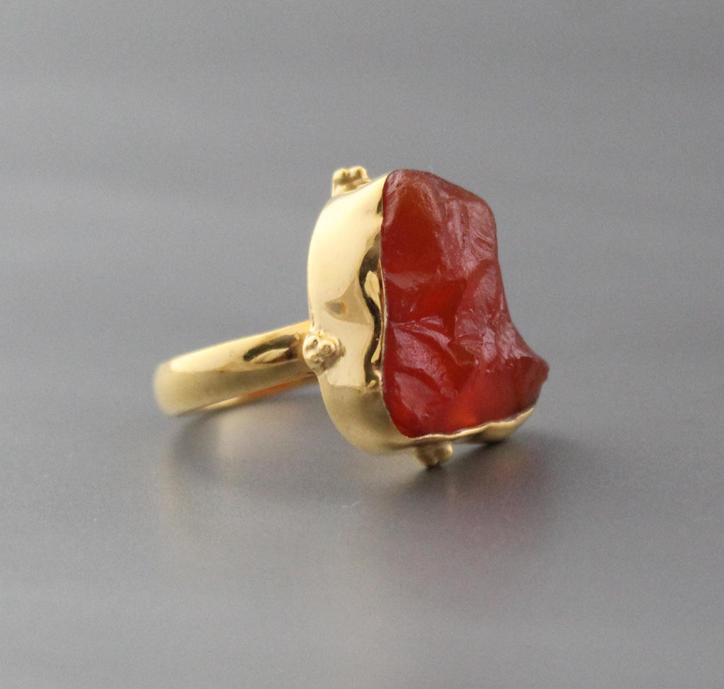 Raw Carnelian Ring: 18K Gold, July Birthstone Jewelry
