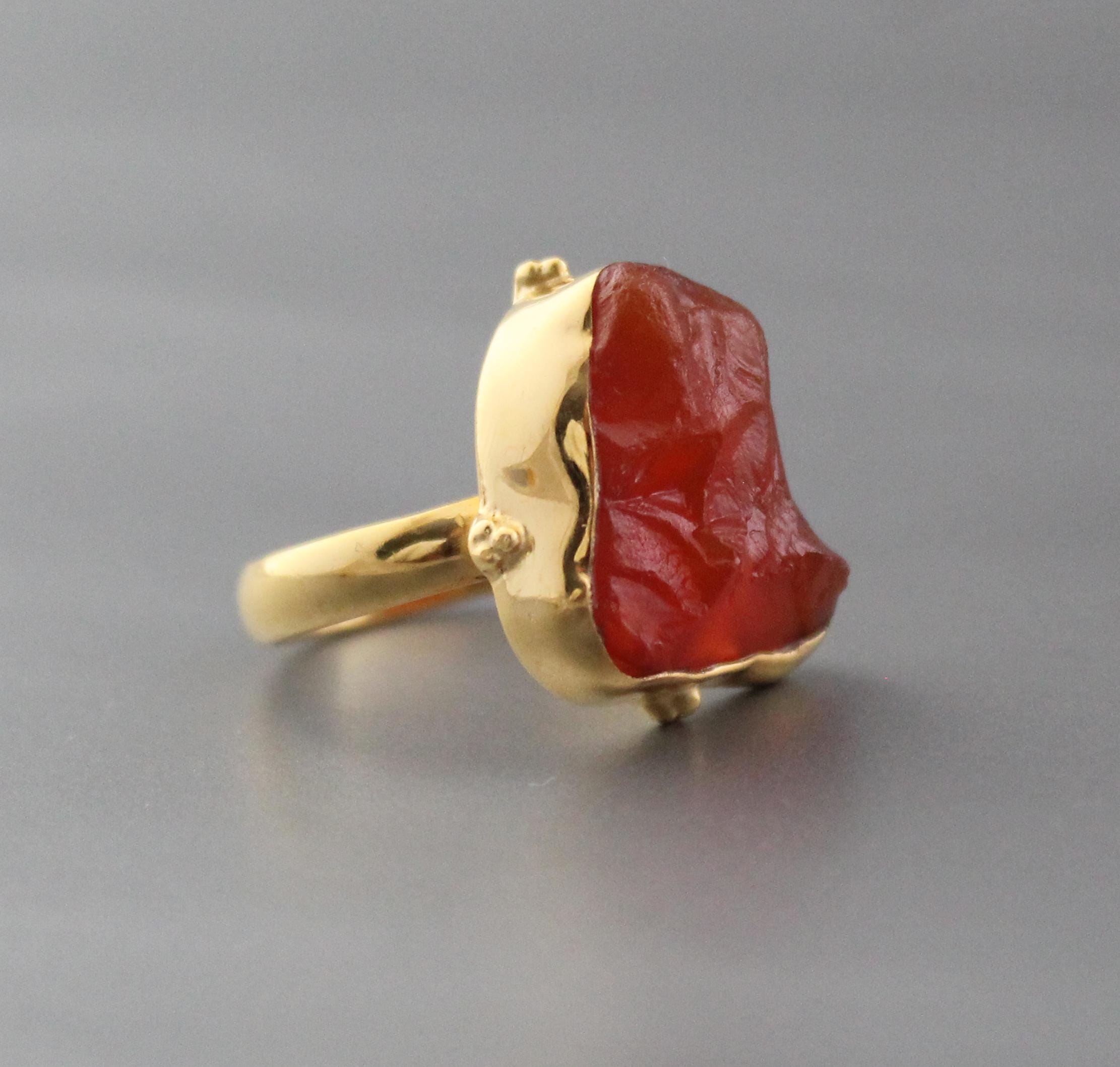 Raw Carnelian Ring: 18K Gold, July Birthstone Jewelry
