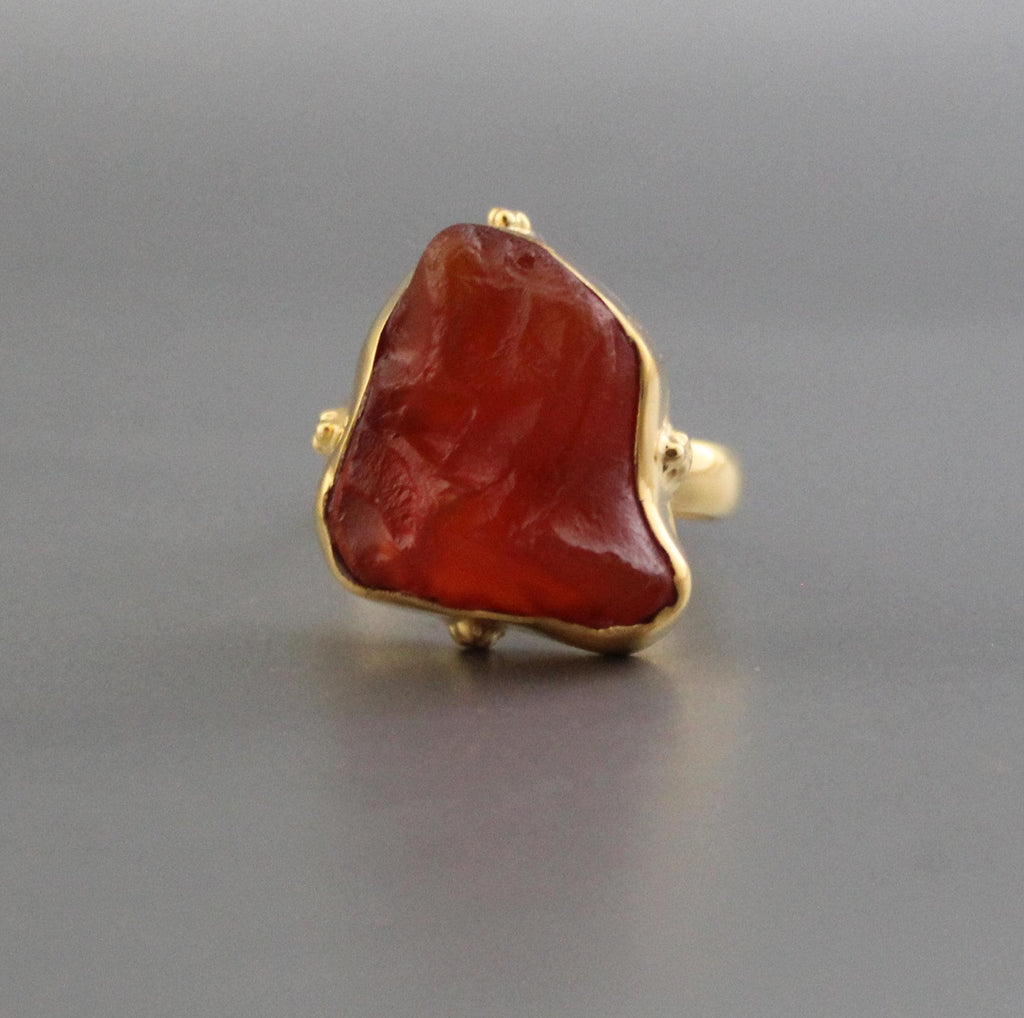 Raw Carnelian Ring: 18K Gold, July Birthstone Jewelry