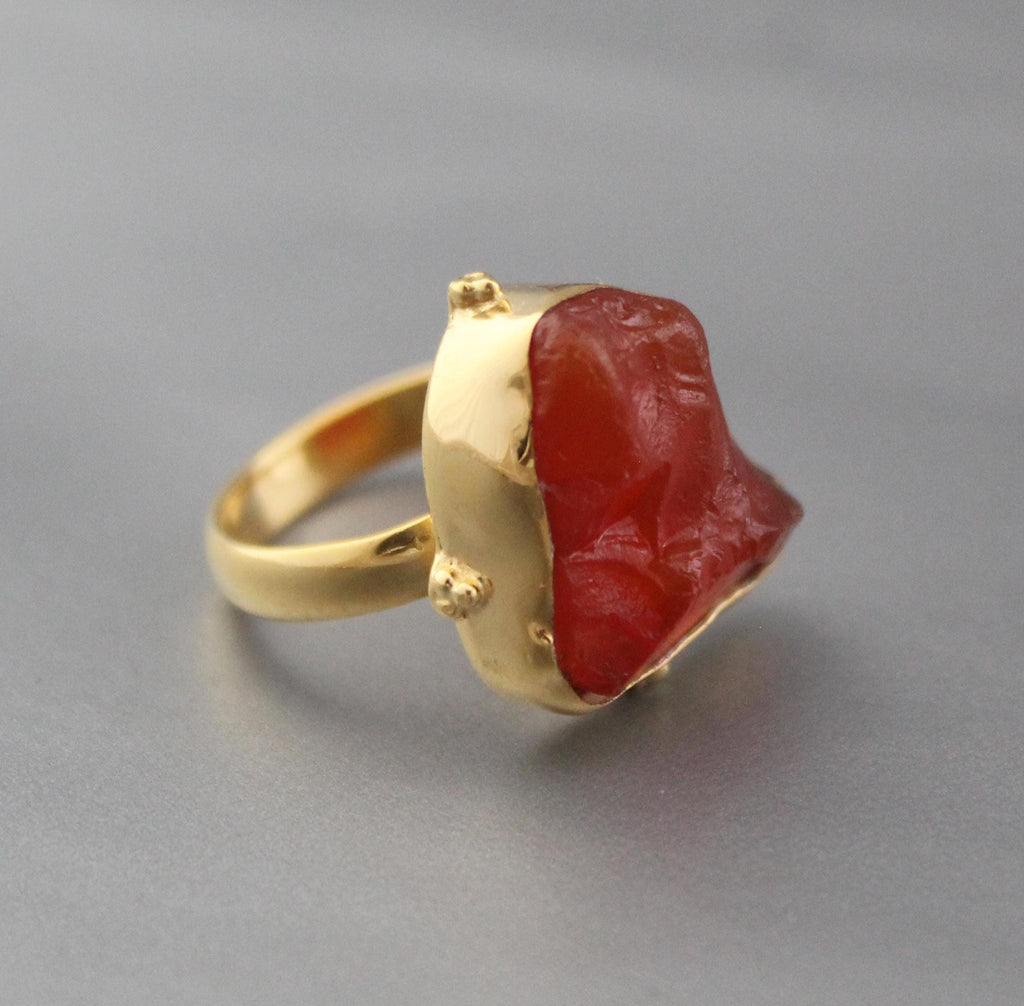 Raw Carnelian Ring: 18K Gold, July Birthstone Jewelry