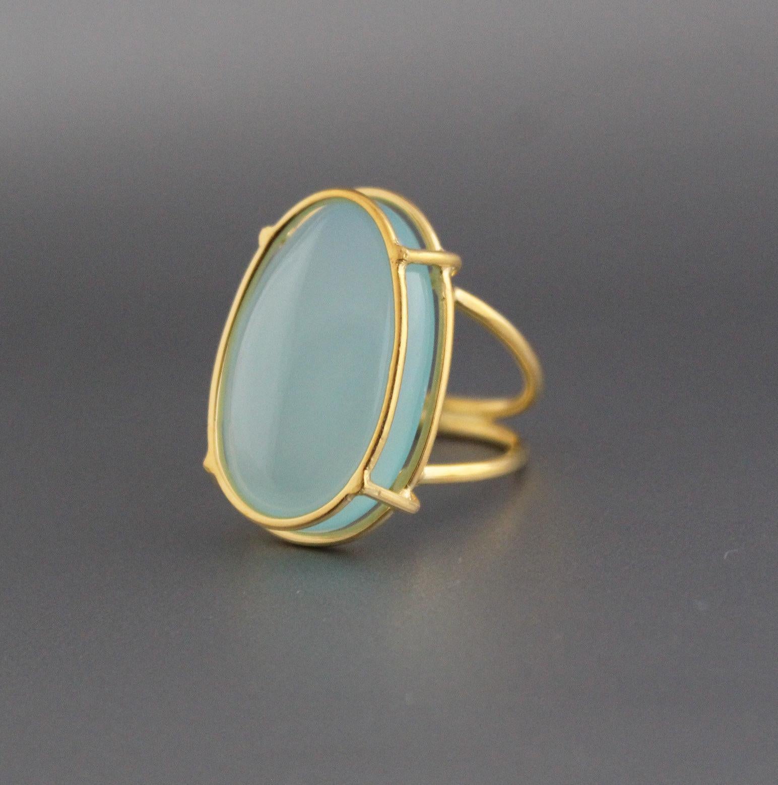 Aqua Chalcedony Sterling Silver Ring, Oval Gemstone, 18K Gold Filled 925 Sterling Silver Ring, Handmade Wedding Jewelry, Gift Ring