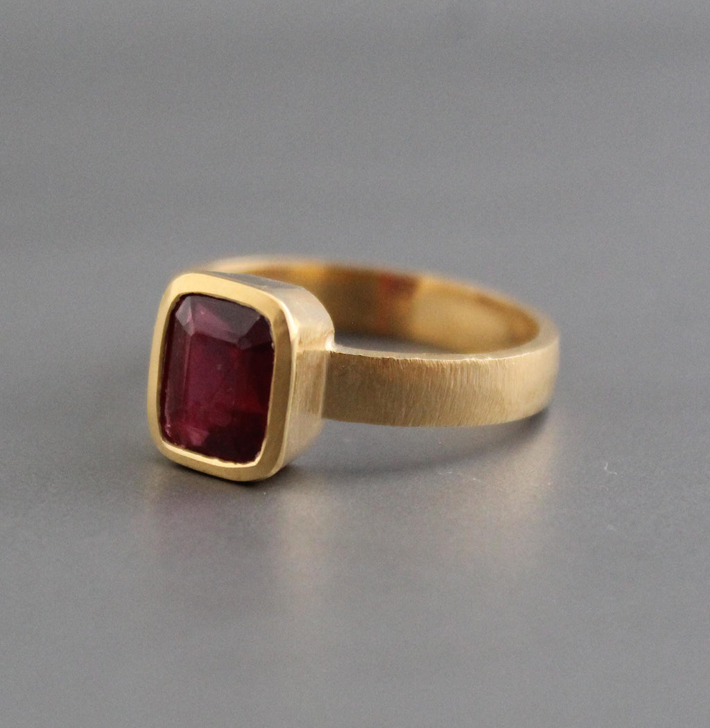 Natural Ruby Ring: Handmade 18K Gold Solitaire, Bohemian Statement Ring, Red Gemstone Ring, July Birthstone Jewelry