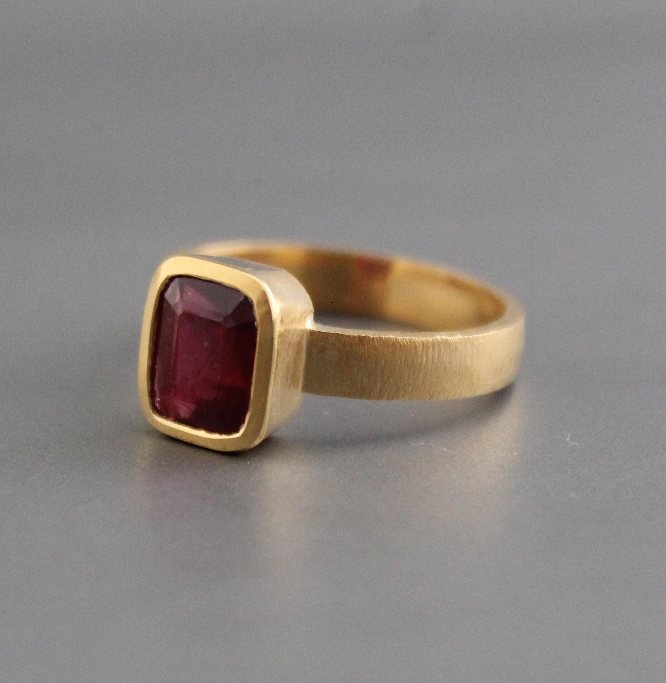 Natural Ruby Ring: Handmade 18K Gold Solitaire, Bohemian Statement Ring, Red Gemstone Ring, July Birthstone Jewelry