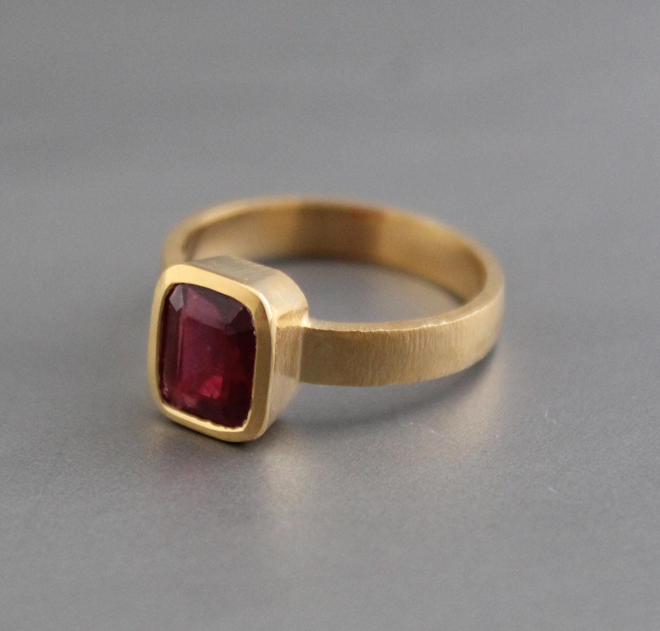 Natural Ruby Ring: Handmade 18K Gold Solitaire, Bohemian Statement Ring, Red Gemstone Ring, July Birthstone Jewelry
