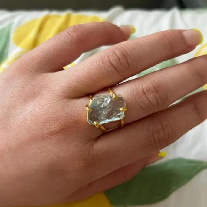 Raw Aquamarine Ring, Raw Birthstone Jewelry, Rough Raw Crystal Ring, Silver Ring, Handmade Statement, Natural, Organic, Bridal