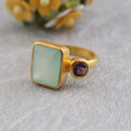 Aqua Chalcedony Ring, Gemstone Jewelry, 18k Gold Ring for Mom, Handmade Jewelry, Multi Stone Ring, Birthstone Jewelry, Minimalist Ring