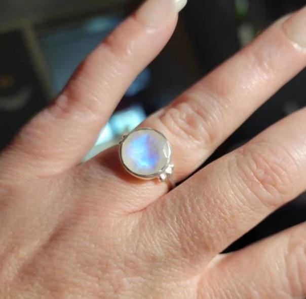 Rainbow Moonstone Ring, Sterling Silver Boho Statement Jewelry, Women Gift, Moonstone engagement ring
