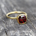 Handmade Cushion Garnet Ring, 18k Gold Plated Sterling Silver, Genuine Red Garnet Signet Ring, Garnet Gemstone Jewelry, Gift Ring
