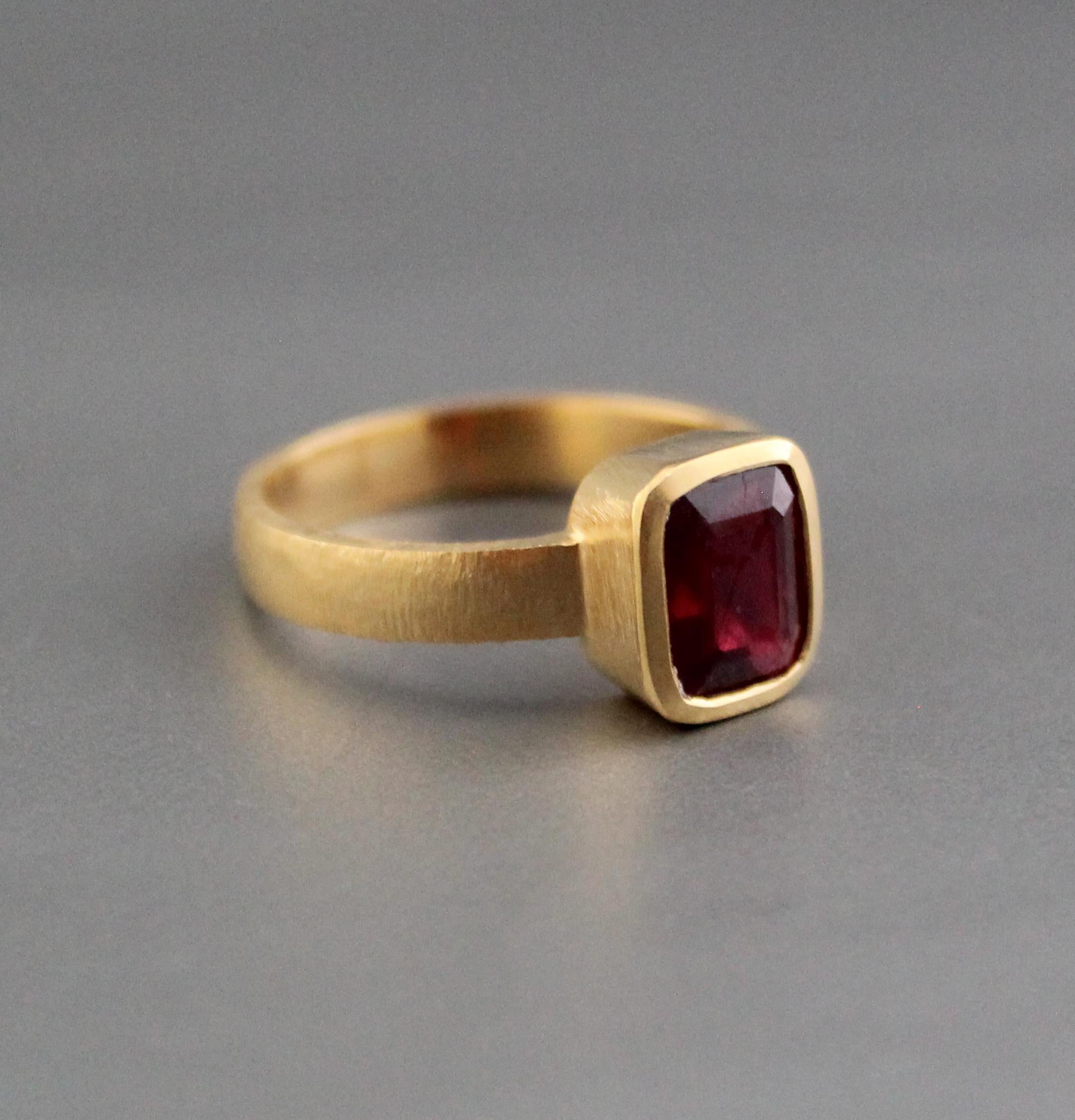 Natural Ruby Ring: Handmade 18K Gold Solitaire, Bohemian Statement Ring, Red Gemstone Ring, July Birthstone Jewelry