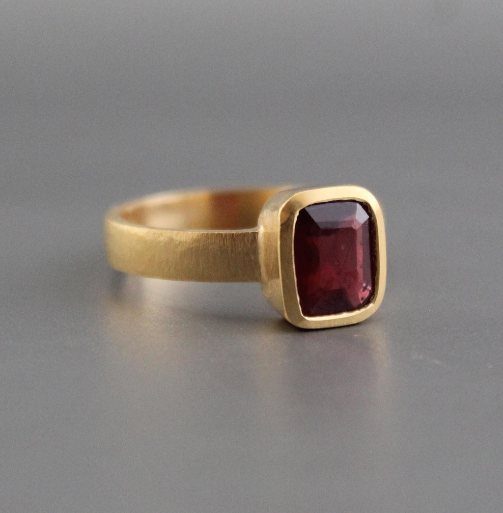Natural Ruby Ring: Handmade 18K Gold Solitaire, Bohemian Statement Ring, Red Gemstone Ring, July Birthstone Jewelry