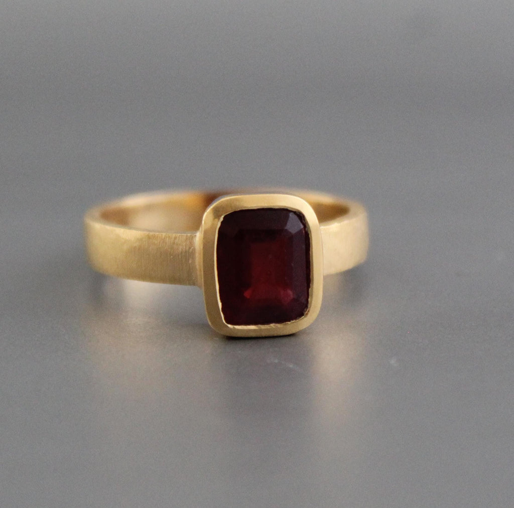 Natural Ruby Ring: Handmade 18K Gold Solitaire, Bohemian Statement Ring, Red Gemstone Ring, July Birthstone Jewelry