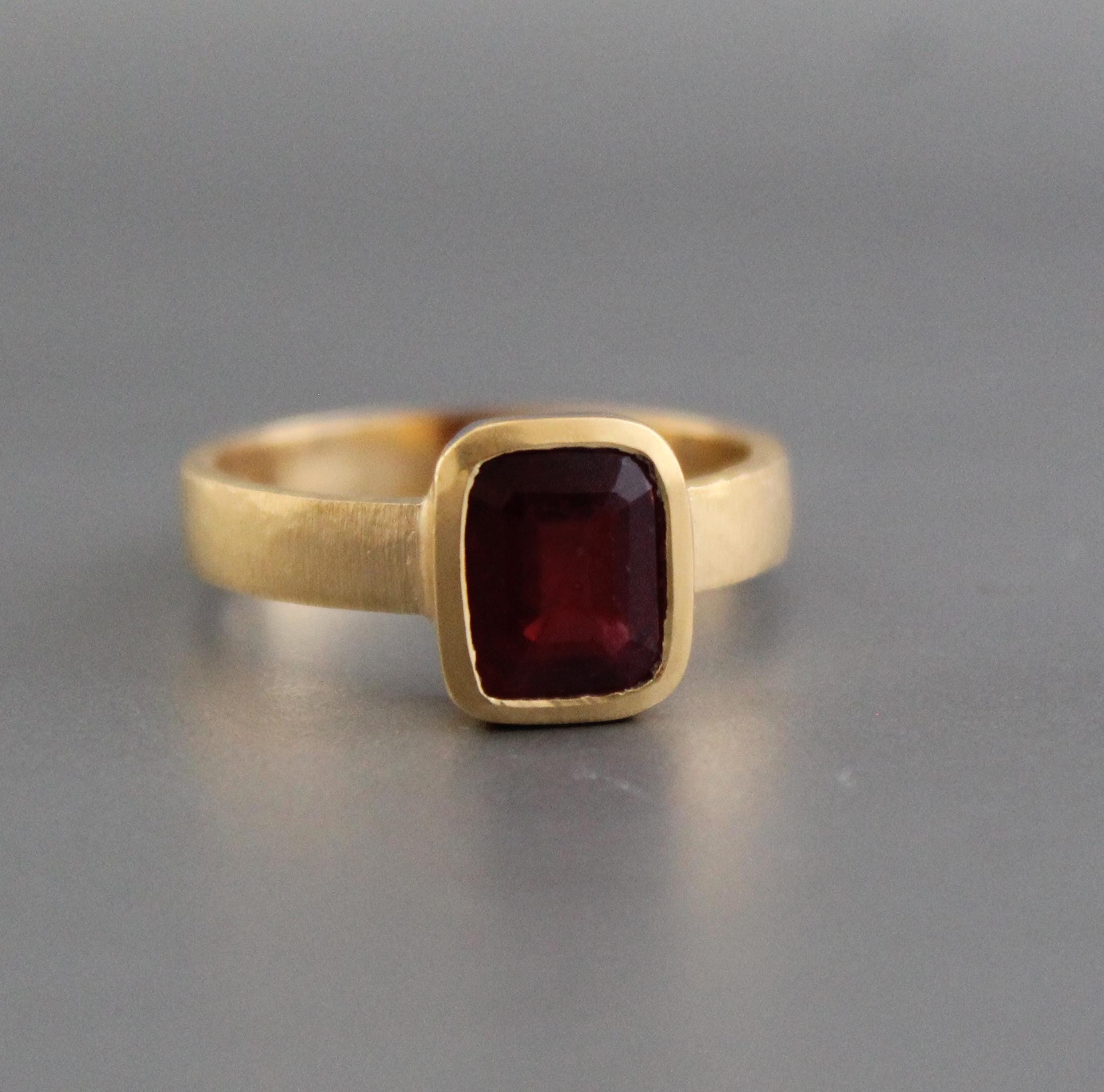 Natural Ruby Ring: Handmade 18K Gold Solitaire, Bohemian Statement Ring, Red Gemstone Ring, July Birthstone Jewelry