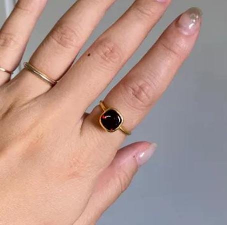 Handmade Cushion Garnet Ring, 18k Gold Plated Sterling Silver, Genuine Red Garnet Signet Ring, Garnet Gemstone Jewelry, Gift Ring
