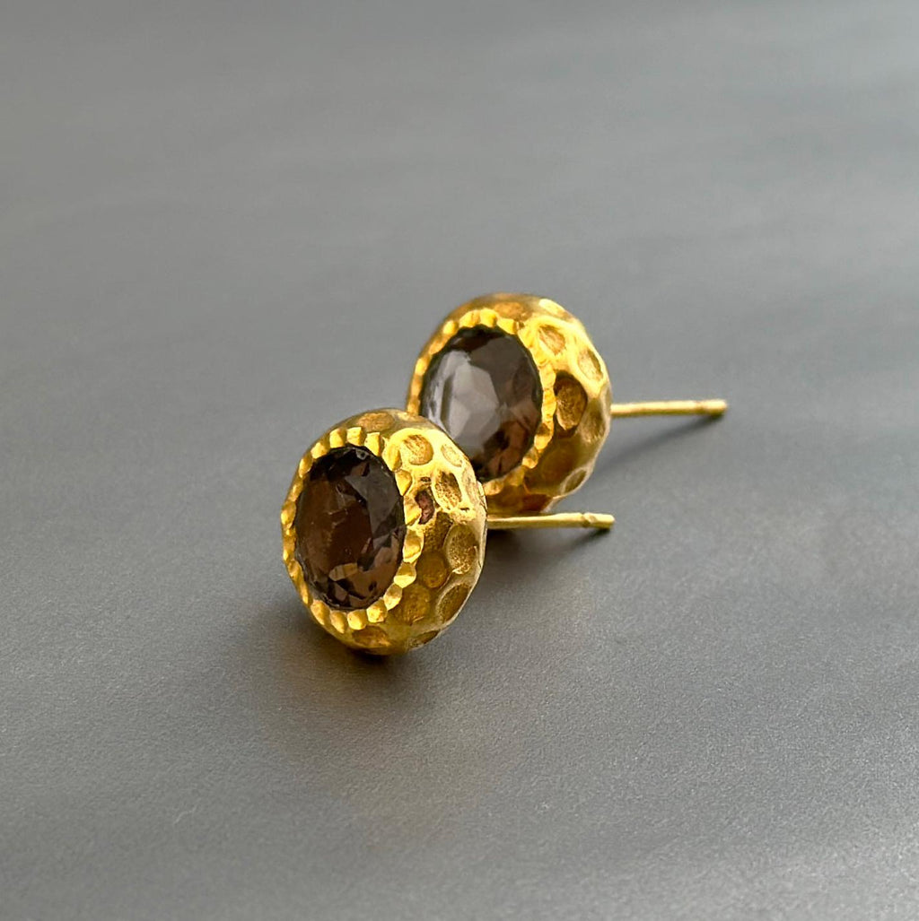 Smoky Topaz Stud Earrings, Gold Studs, Gift for Her, Minimalist Earrings, Small Stud Earrings, Birthstone Earrings