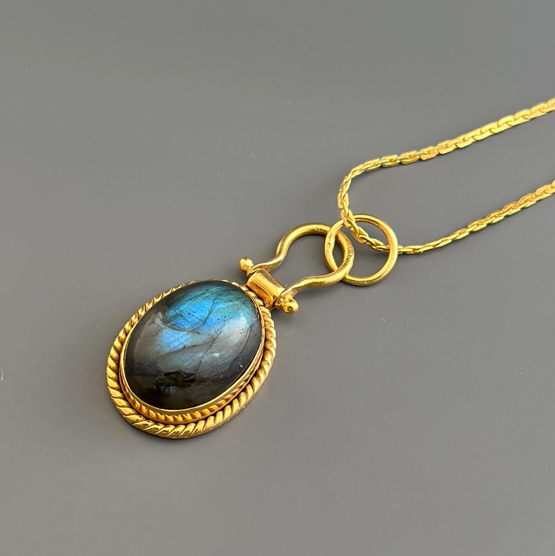 Labradorite Crystal Pendant, 18K Gold Micron plated, Birthday Gift, Gemstone Necklace, Aura Protection Jewelry