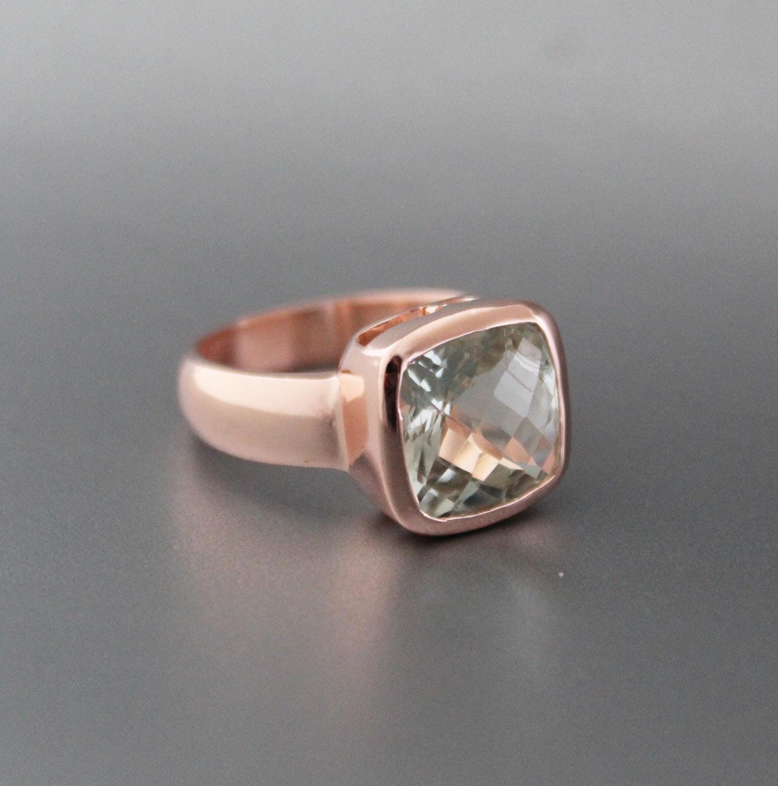 Green Amethyst Prasiolite Ring, 18K Rose‑Gold filled, February Birthstone, Green Gemstone rings, Rings for women