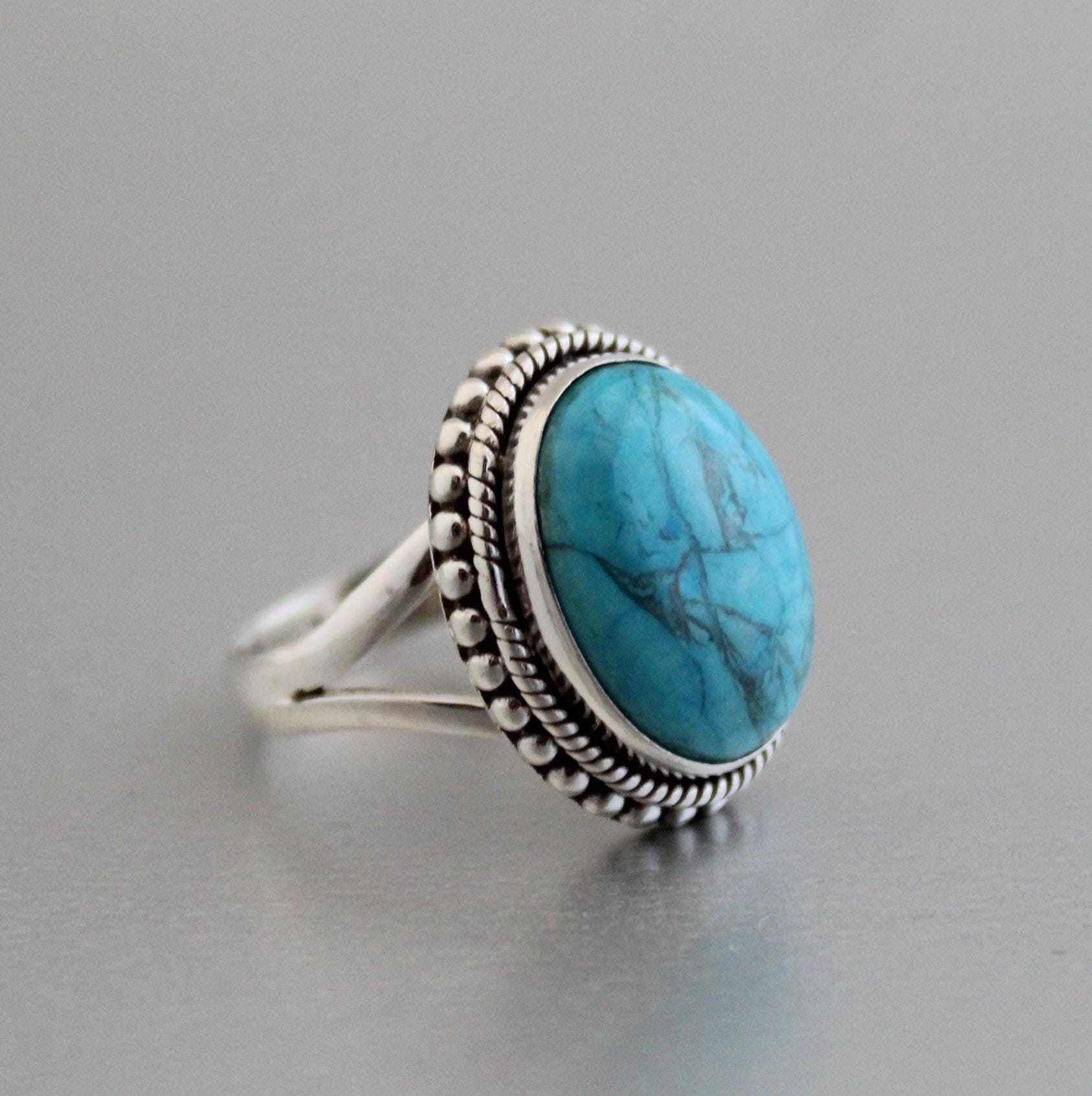 Turquoise Ring In 925 Sterling Silver, Oval gemstone Ring, December Birthstone, Oval Sterling Silver Bohemian Jewelry