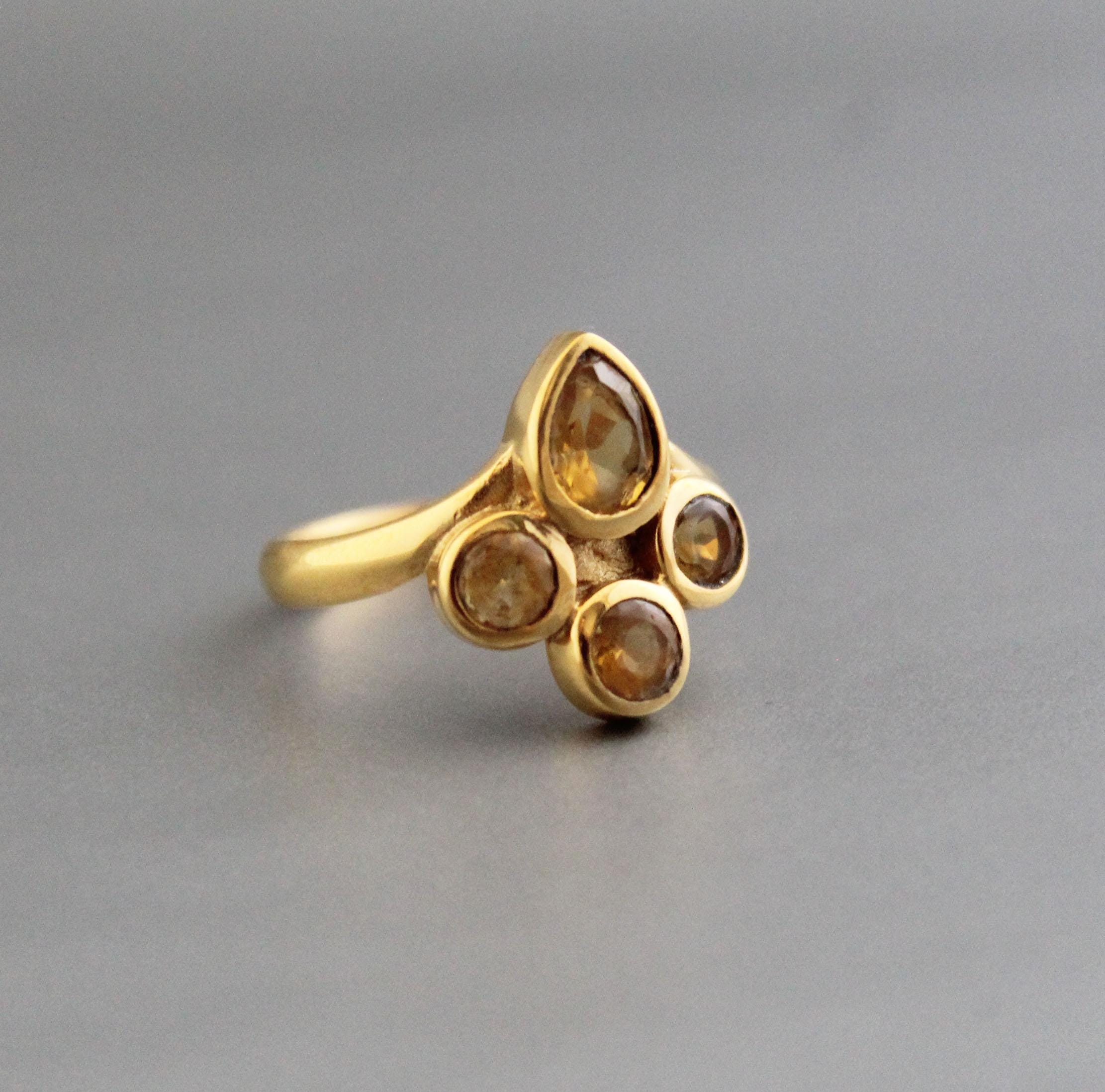 Gold Micron Plated Citrine Ring, Pear & Round Stone, November Birthstone, 925 Sterling Silver Ring, Engagement Ring, Anniversary Gift