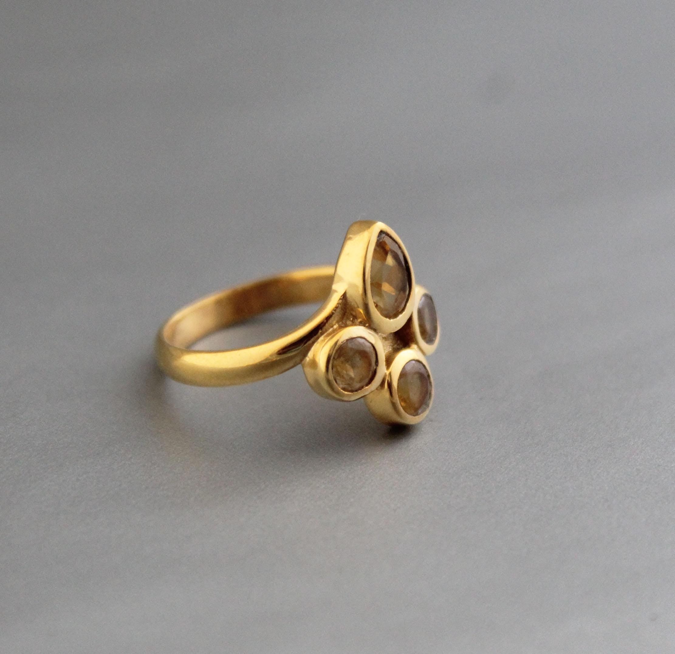 Gold Micron Plated Citrine Ring, Pear & Round Stone, November Birthstone, 925 Sterling Silver Ring, Engagement Ring, Anniversary Gift