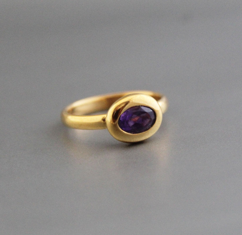 Amethyst Ring, 14K Gold Filled, Rings for Women Unique Solitaire Stackable Ring Anniversary Gift for Her Custom