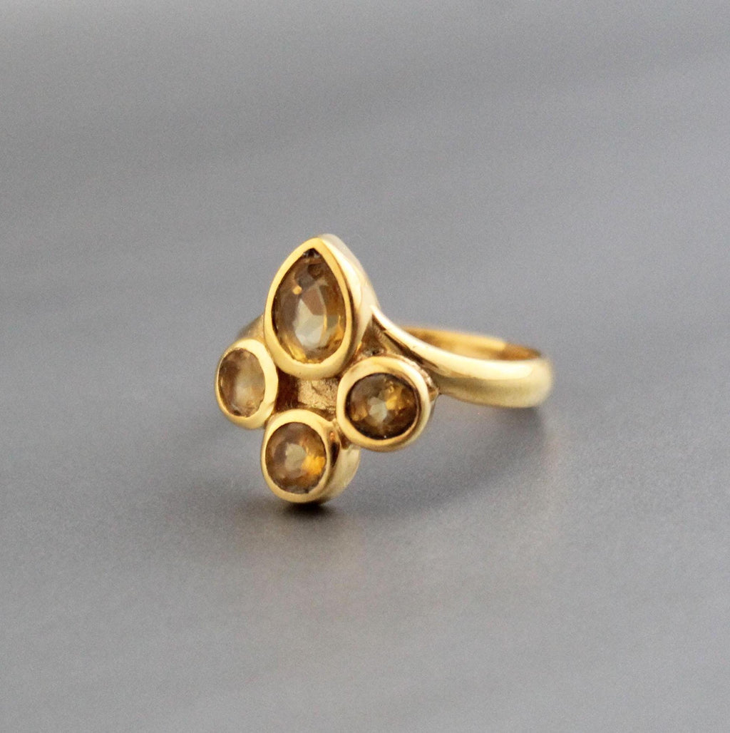Gold Micron Plated Citrine Ring, Pear & Round Stone, November Birthstone, 925 Sterling Silver Ring, Engagement Ring, Anniversary Gift