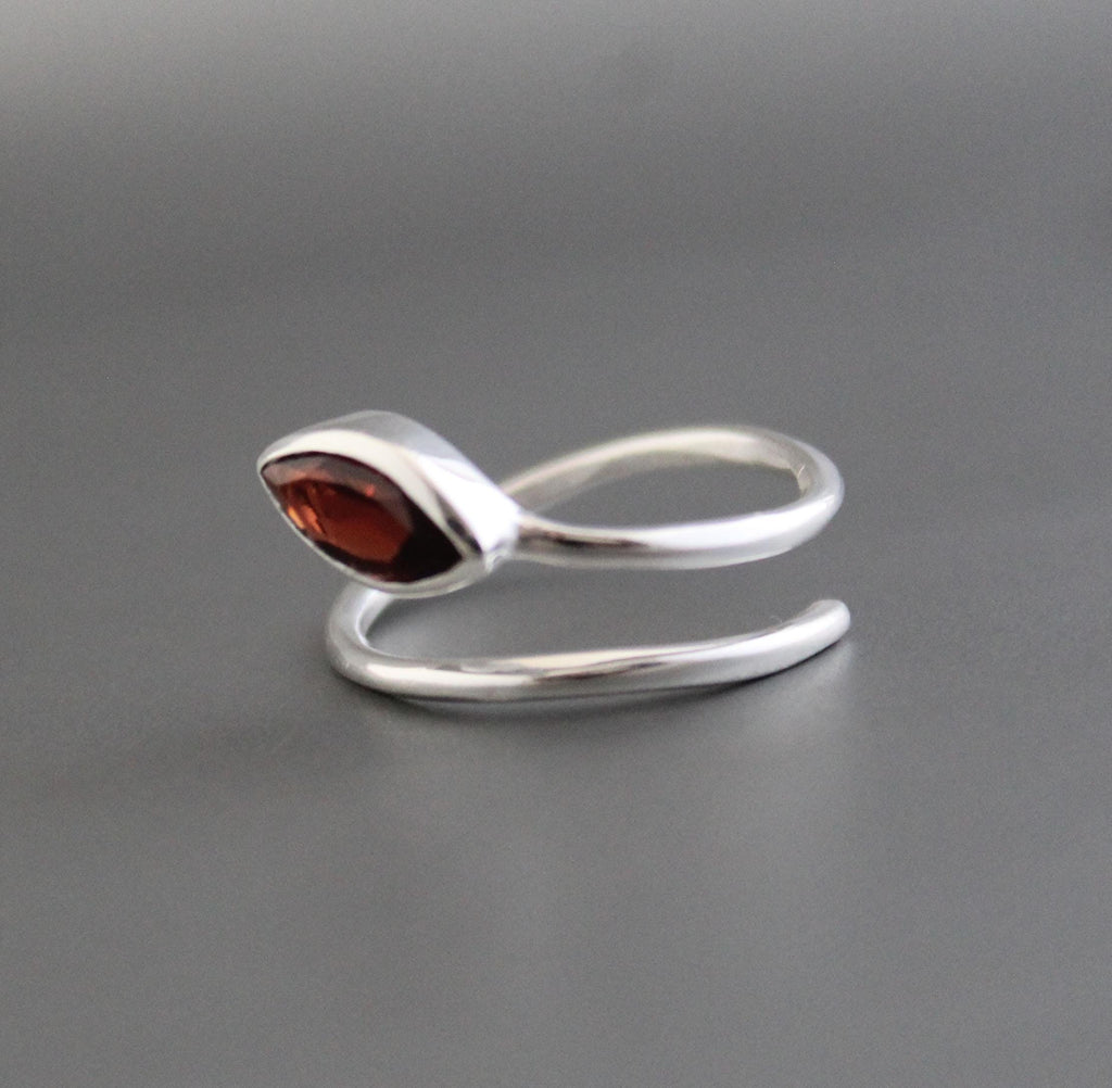 Garnet Dainty Ring, Sterling Silver 925 Garnet Ring, Nature Inspire Ring, Gift For Her, January Birthstone Ring