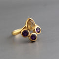 Gold Plated Citrine Amethyst Ring, Dainty Stacking Jewelry, Multi Stone Ring, Personalized Gift, November Birthstone