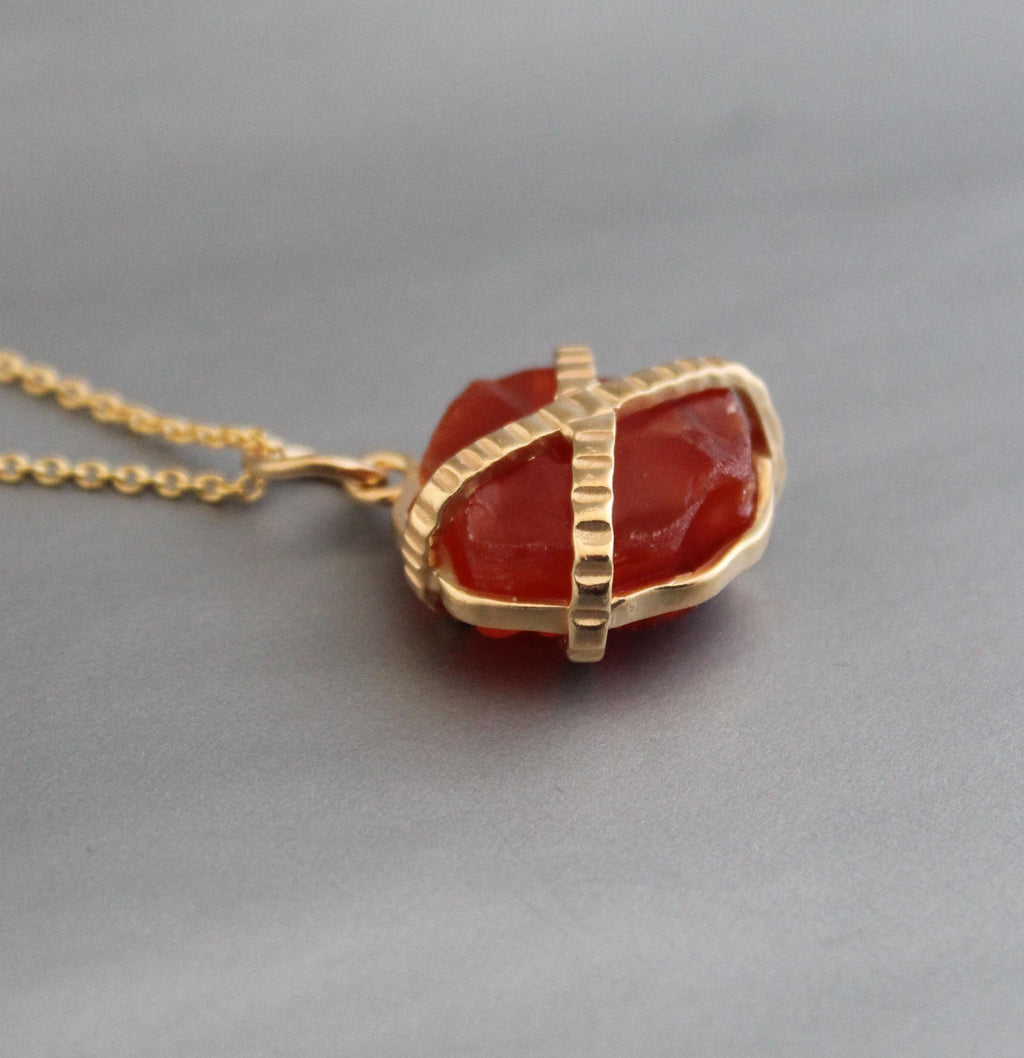 Raw Carnelian Sterling Silver Necklace, Chakra Healing Birthstone, 14K Gold vermiel,