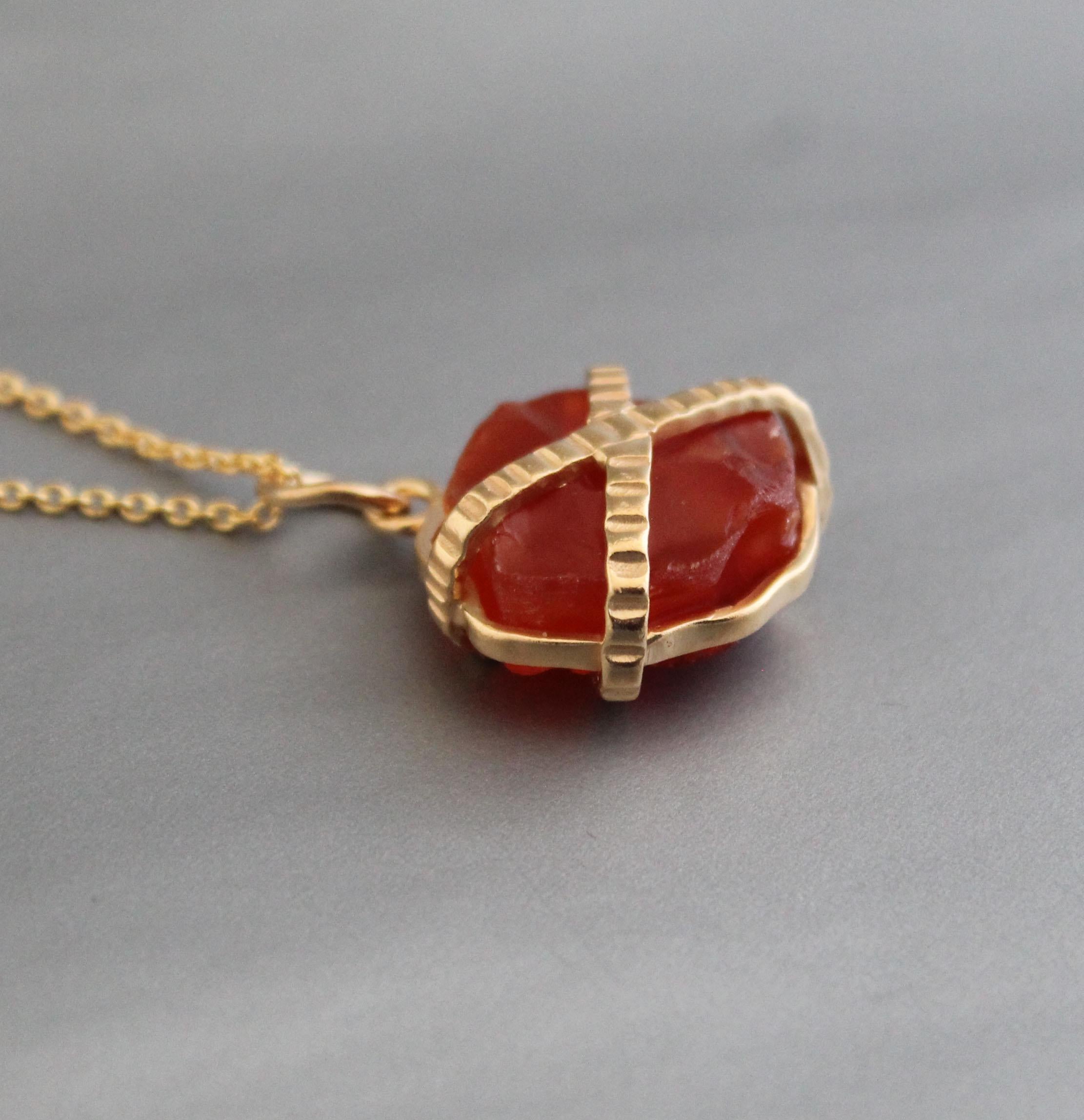 Raw Carnelian Sterling Silver Necklace, Chakra Healing Birthstone, 14K Gold vermiel,