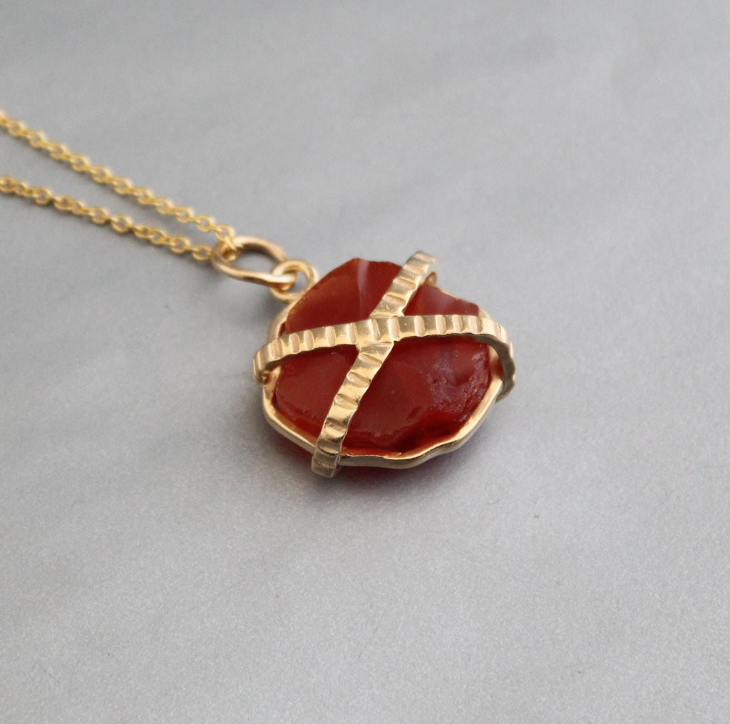 Raw Carnelian Sterling Silver Necklace, Chakra Healing Birthstone, 14K Gold vermiel,