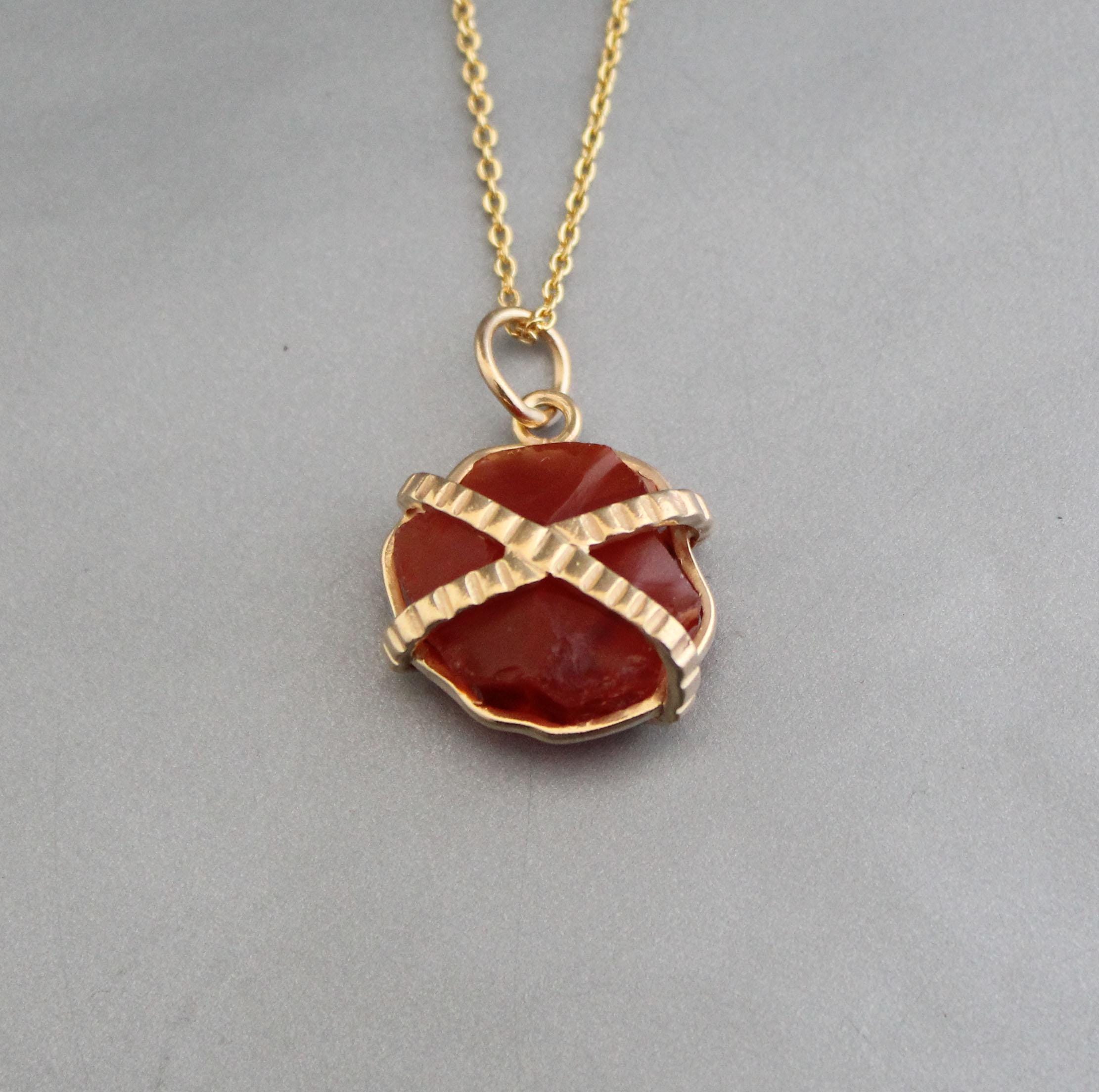Raw Carnelian Sterling Silver Necklace, Chakra Healing Birthstone, 14K Gold vermiel,